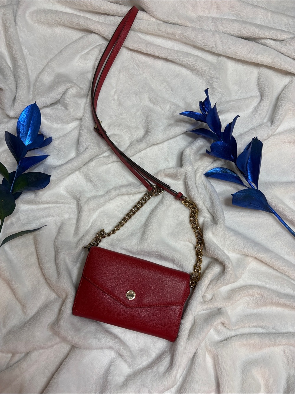 Michael Kors Red Leather Chain-Strap Crossbody